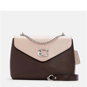 COACH Tammie Shoulder Bag In Colorblock Burgundy Pink Silver Hardware